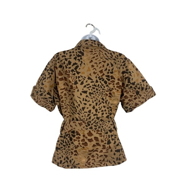 Susan Bristol Womens Leopard Print Safari Button-Up Top With Belt - Picture 5 of 9